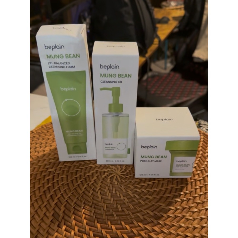 Beplain Mung Bean Skincare Set‎ Cleansing Foam Oil Pore Clay Mask 3pc Bundle
